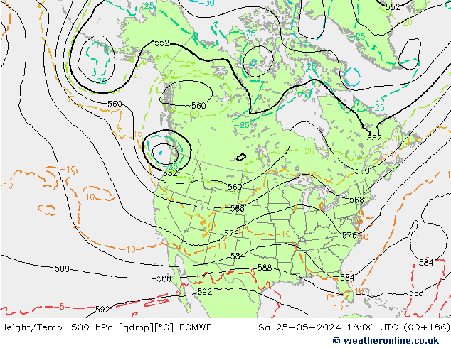Z500/Rain (+SLP)/Z850 ECMWF Sa 25.05.2024 18 UTC