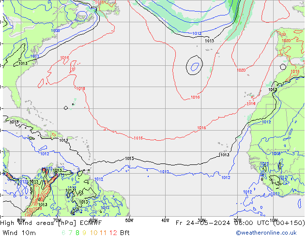 High wind areas ECMWF Sex 24.05.2024 06 UTC