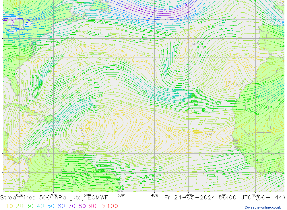 Linea di flusso 500 hPa ECMWF ven 24.05.2024 00 UTC