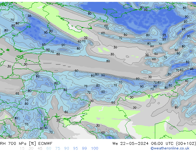 RH 700 hPa ECMWF  22.05.2024 06 UTC