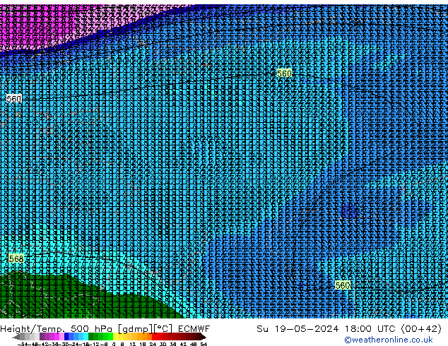 Z500/Yağmur (+YB)/Z850 ECMWF Paz 19.05.2024 18 UTC