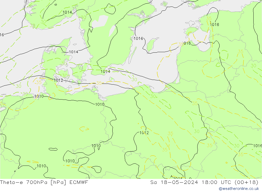Theta-e 700hPa ECMWF za 18.05.2024 18 UTC