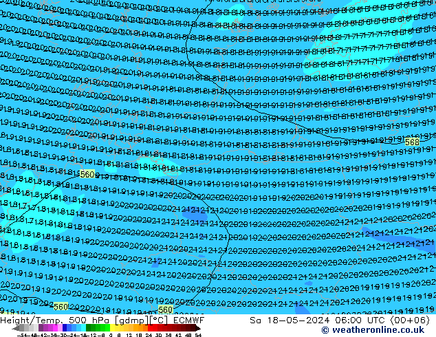 Z500/Rain (+SLP)/Z850 ECMWF so. 18.05.2024 06 UTC