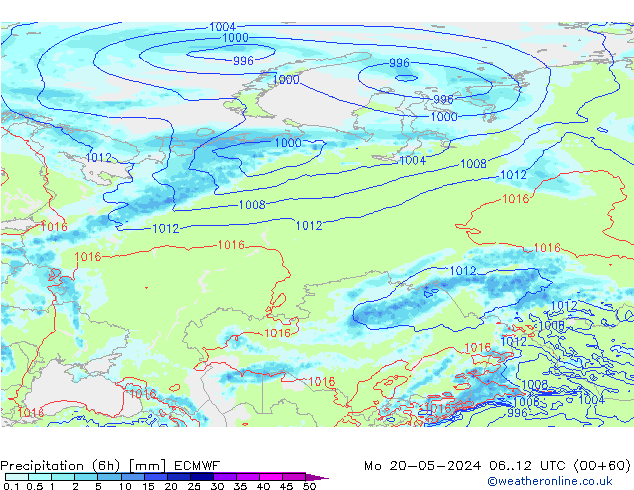 Z500/Rain (+SLP)/Z850 ECMWF  20.05.2024 12 UTC