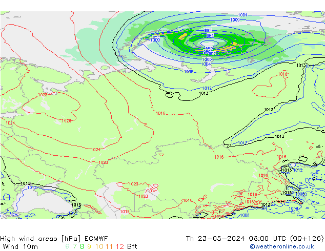 High wind areas ECMWF jeu 23.05.2024 06 UTC