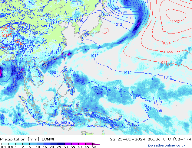 Precipitation ECMWF Sa 25.05.2024 06 UTC
