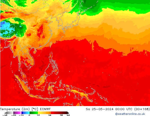 température (2m) ECMWF sam 25.05.2024 00 UTC
