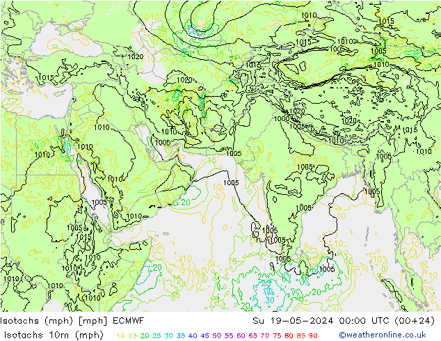 Isotachen (mph) ECMWF zo 19.05.2024 00 UTC