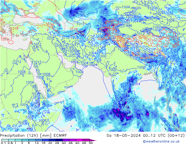 降水量 (12h) ECMWF 星期六 18.05.2024 12 UTC