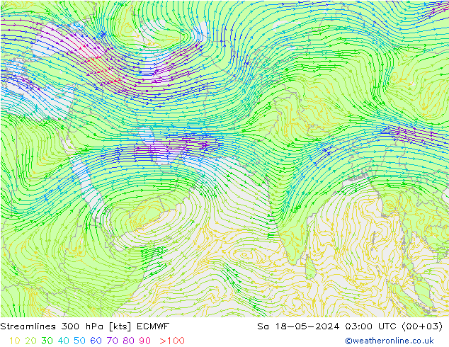 风 300 hPa ECMWF 星期六 18.05.2024 03 UTC