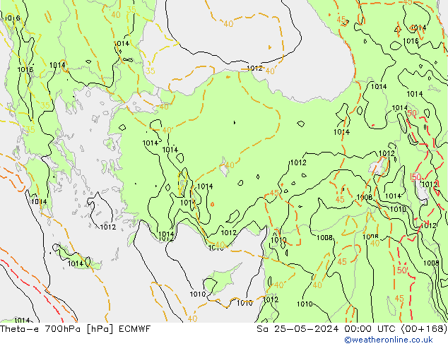 Theta-e 700hPa ECMWF sab 25.05.2024 00 UTC