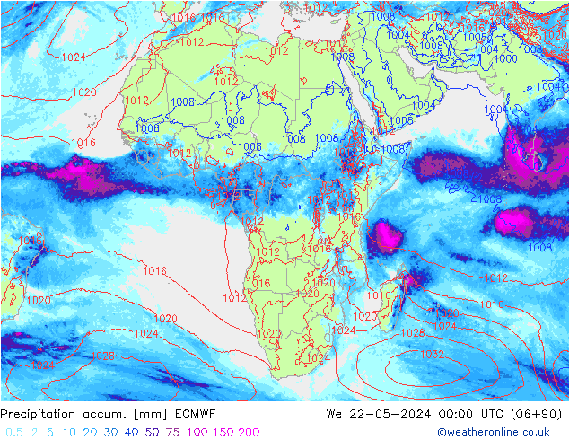 Totale neerslag ECMWF wo 22.05.2024 00 UTC
