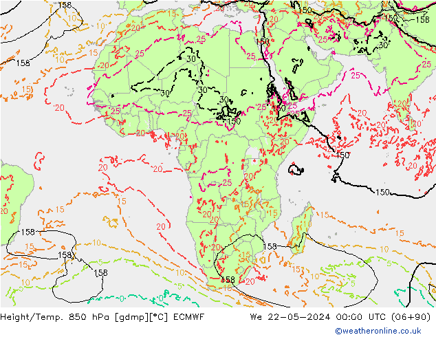 Z500/Rain (+SLP)/Z850 ECMWF śro. 22.05.2024 00 UTC