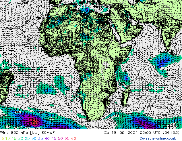 Wind 850 hPa ECMWF za 18.05.2024 09 UTC