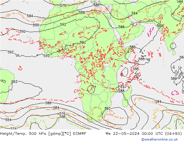 Z500/Rain (+SLP)/Z850 ECMWF śro. 22.05.2024 00 UTC