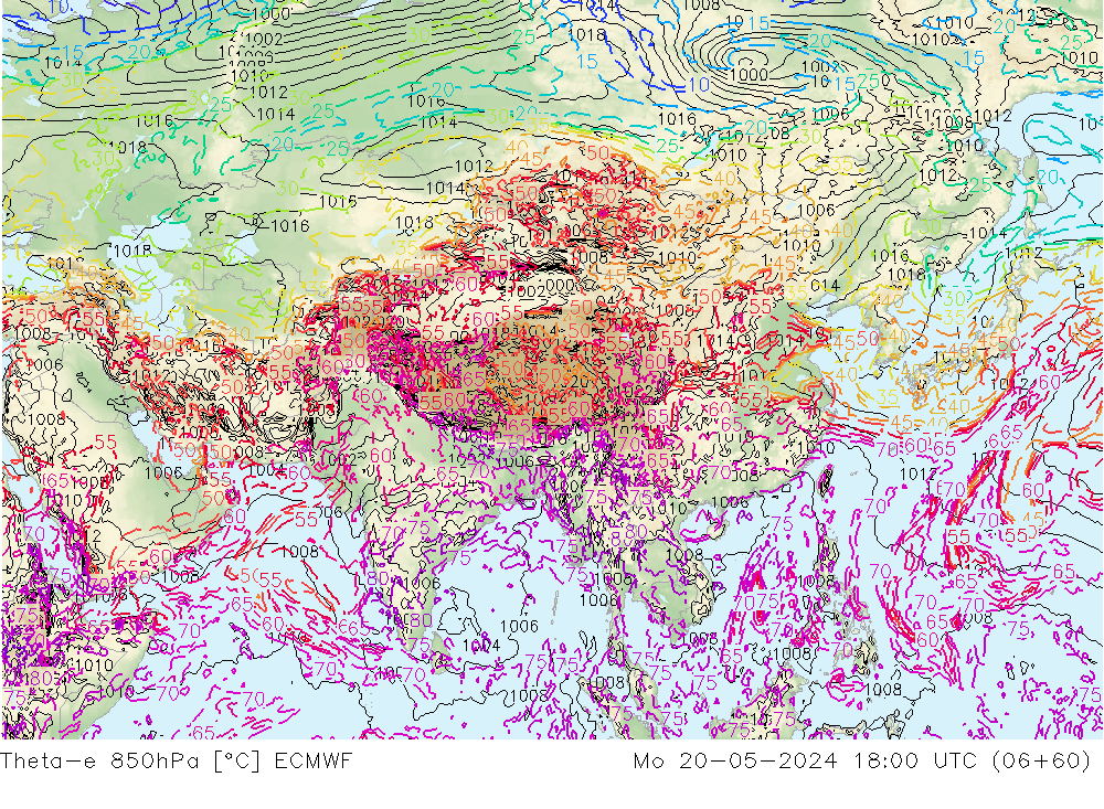 Theta-e 850hPa ECMWF Pzt 20.05.2024 18 UTC