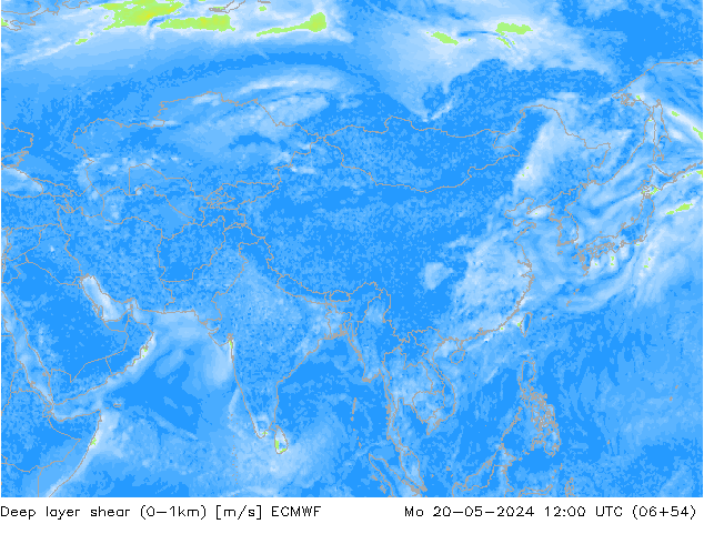 Deep layer shear (0-1km) ECMWF Mo 20.05.2024 12 UTC