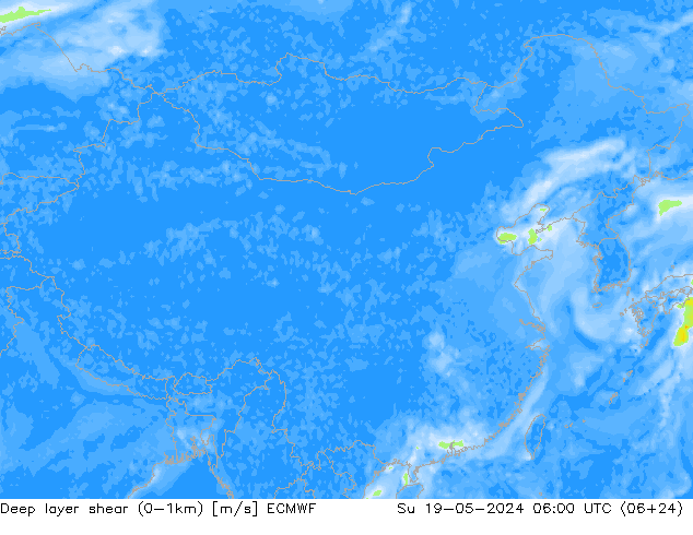 Deep layer shear (0-1km) ECMWF 星期日 19.05.2024 06 UTC