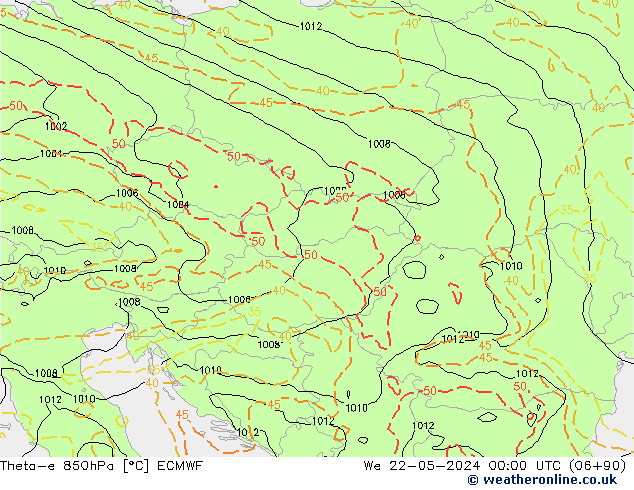 Theta-e 850hPa ECMWF St 22.05.2024 00 UTC