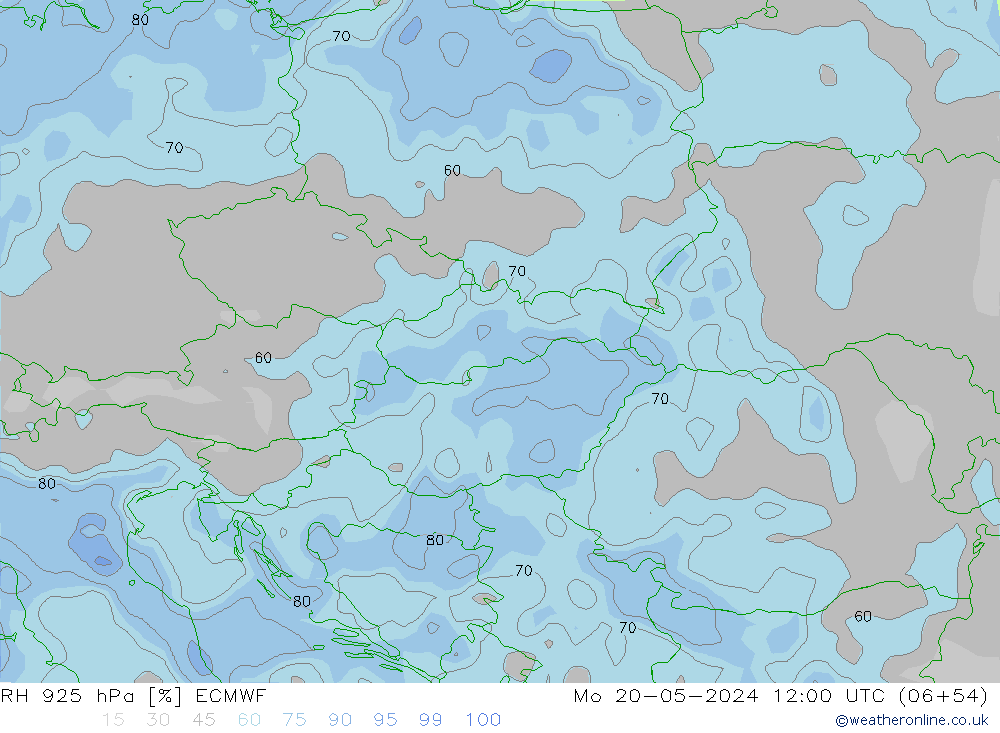 Humidité rel. 925 hPa ECMWF lun 20.05.2024 12 UTC