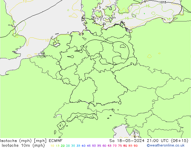 Isotachs (mph) ECMWF  18.05.2024 21 UTC