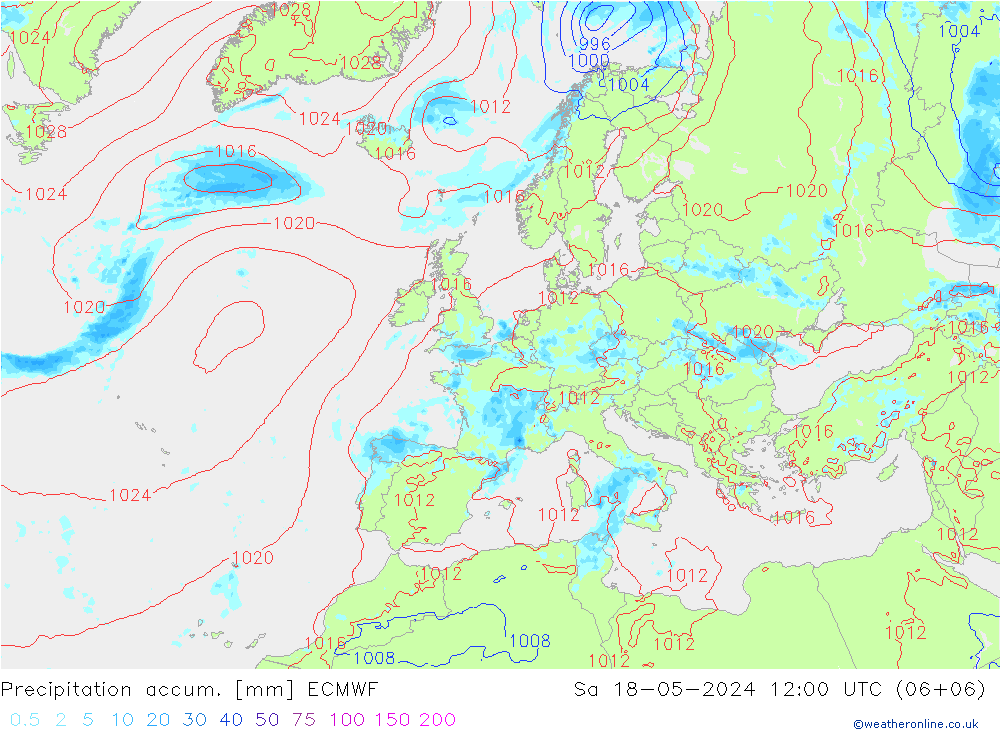 Precipitation accum. ECMWF sab 18.05.2024 12 UTC