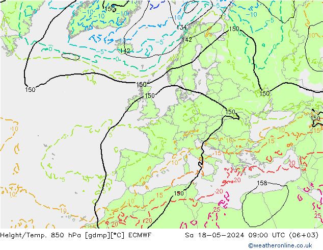Height/Temp. 850 hPa ECMWF Sáb 18.05.2024 09 UTC