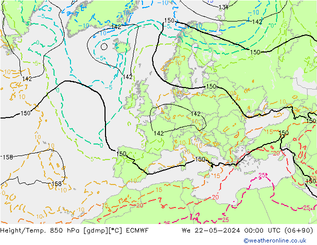 Height/Temp. 850 hPa ECMWF Qua 22.05.2024 00 UTC