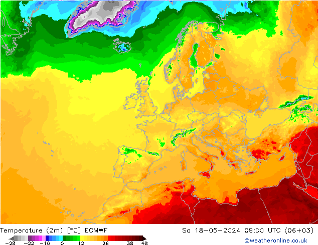 Temperature (2m) ECMWF Sa 18.05.2024 09 UTC