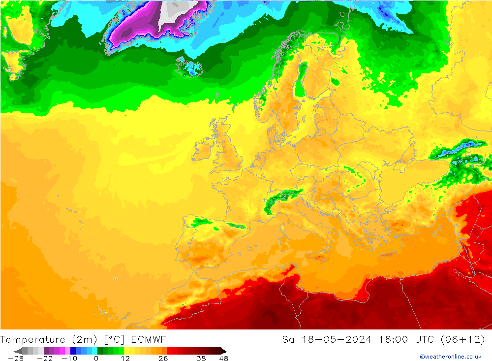 Temperaturkarte (2m) ECMWF Sa 18.05.2024 18 UTC