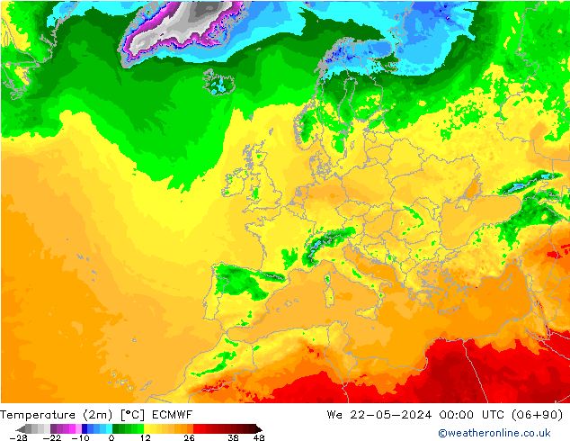 température (2m) ECMWF mer 22.05.2024 00 UTC