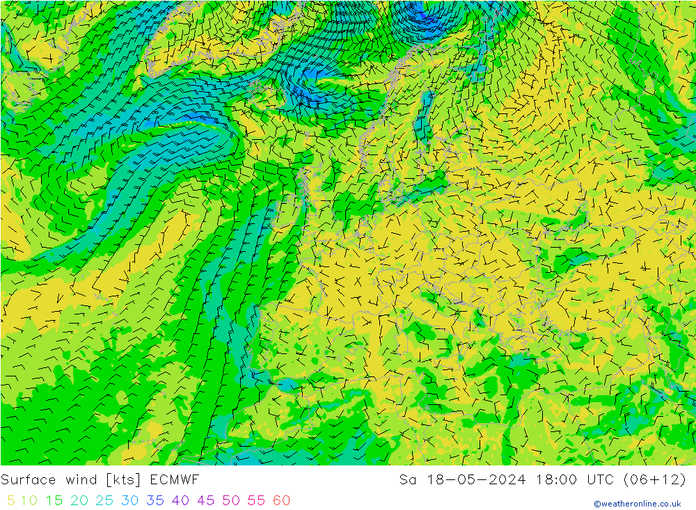 Bodenwind ECMWF Sa 18.05.2024 18 UTC