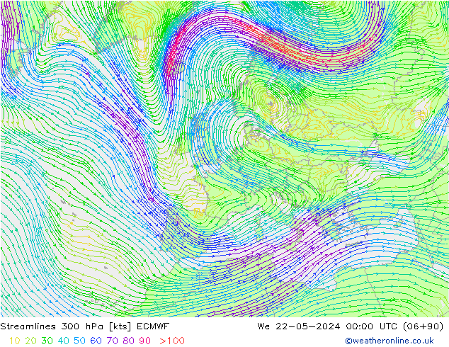 ветер 300 гПа ECMWF ср 22.05.2024 00 UTC