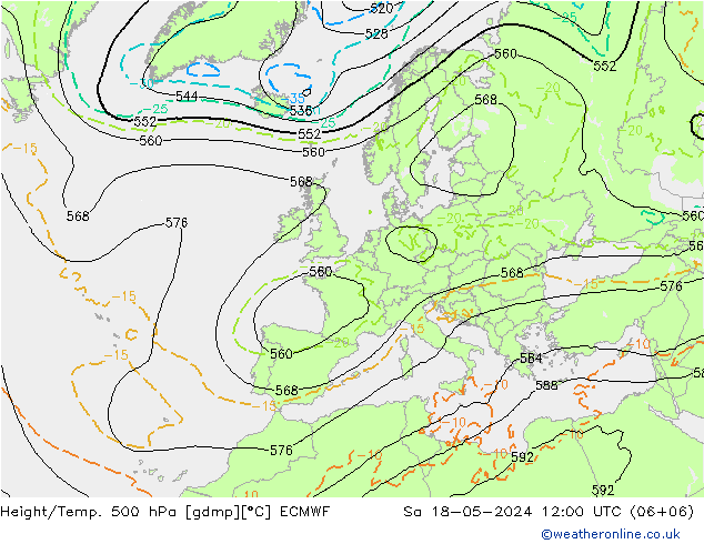 Z500/Rain (+SLP)/Z850 ECMWF sab 18.05.2024 12 UTC