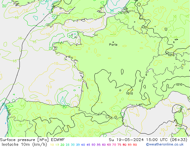 Isotachs (kph) ECMWF Su 19.05.2024 15 UTC