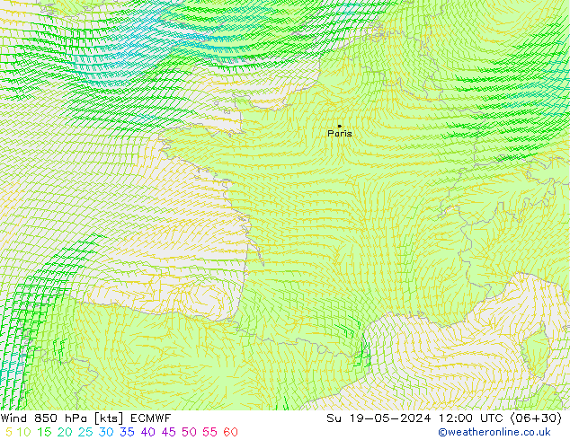 Wind 850 hPa ECMWF Su 19.05.2024 12 UTC