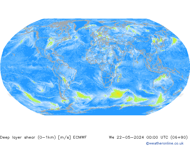 Deep layer shear (0-1km) ECMWF We 22.05.2024 00 UTC