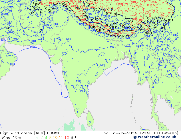 High wind areas ECMWF Sa 18.05.2024 12 UTC