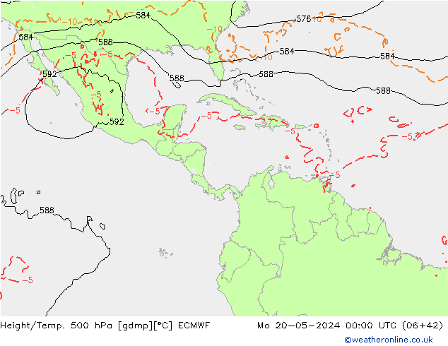Z500/Rain (+SLP)/Z850 ECMWF pon. 20.05.2024 00 UTC