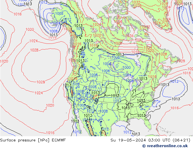 Atmosférický tlak ECMWF Ne 19.05.2024 03 UTC