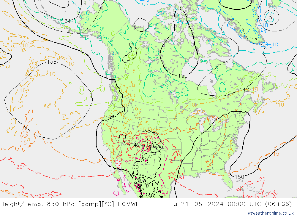 Height/Temp. 850 hPa ECMWF Tu 21.05.2024 00 UTC