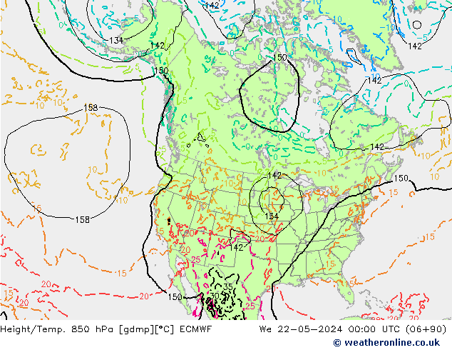 Geop./Temp. 850 hPa ECMWF mié 22.05.2024 00 UTC