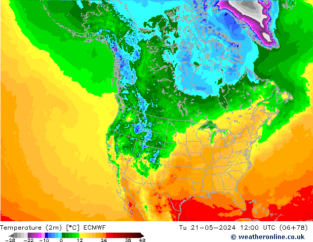 Temperatura (2m) ECMWF mar 21.05.2024 12 UTC