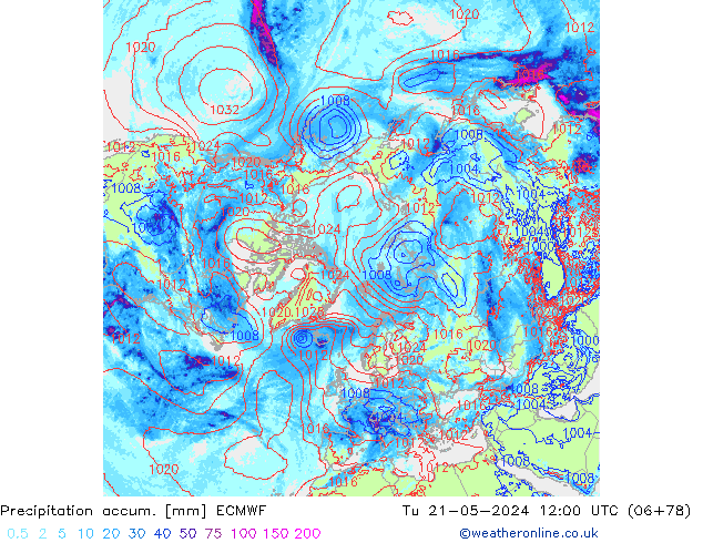 Precipitation accum. ECMWF Ter 21.05.2024 12 UTC