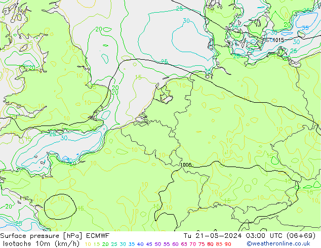 Isotachs (kph) ECMWF mar 21.05.2024 03 UTC