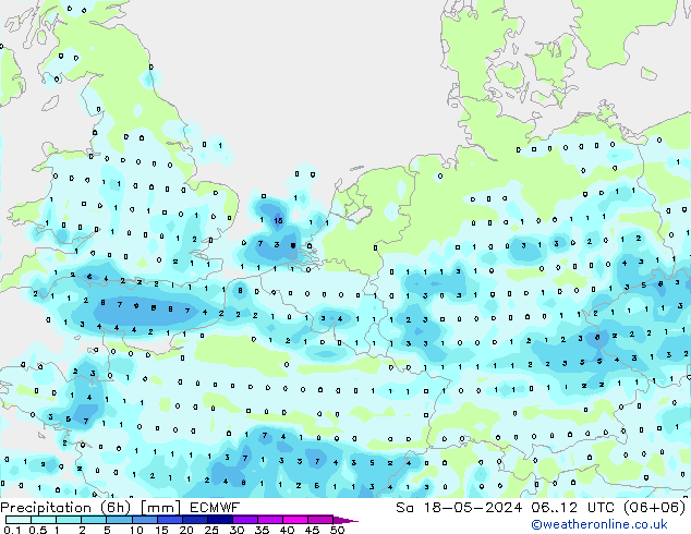 Precipitazione (6h) ECMWF sab 18.05.2024 12 UTC