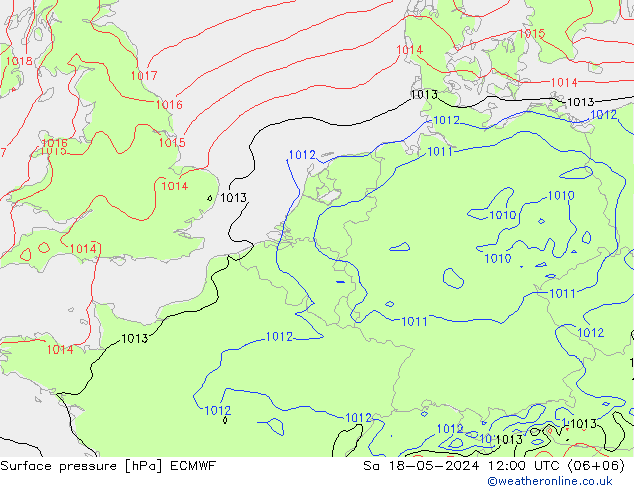 Bodendruck ECMWF Sa 18.05.2024 12 UTC