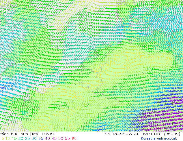 Wind 500 hPa ECMWF Sa 18.05.2024 15 UTC