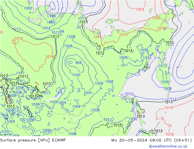 Presión superficial ECMWF lun 20.05.2024 09 UTC