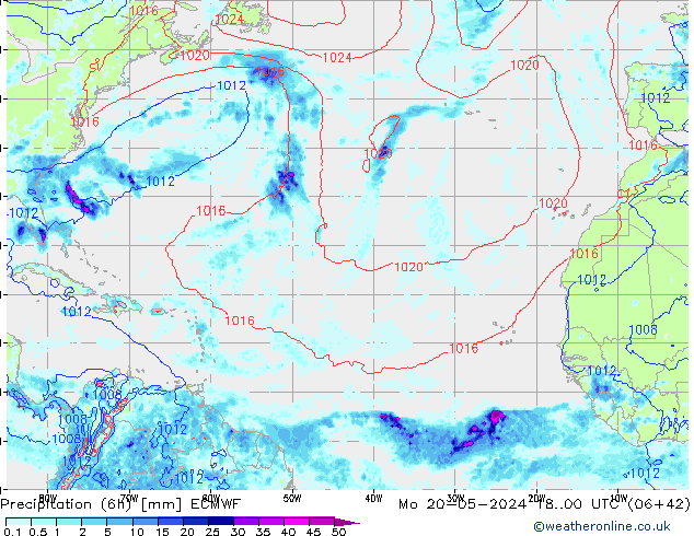 Z500/Rain (+SLP)/Z850 ECMWF lun 20.05.2024 00 UTC